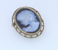 9k Yellow Gold Jasper Portrait Cameo Broach Or Pendant