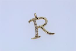 9k Yellow Gold Diamond Set R Initial Pendant