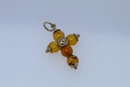 9k Yellow Gold Natural Amber Set Cross