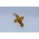 9k Yellow Gold Natural Amber Set Cross