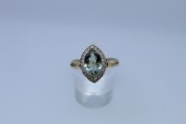 9k Yellow Gold Green Amethyst And Diamond Ring