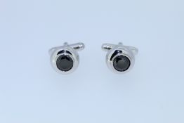 Stamped 925 Silver Cuff Links Set With Hematite