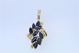 14k Yellow Gold Sapphire And Diamond Set Pendant