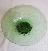 Large Green Glass Hand Fluted Dish.