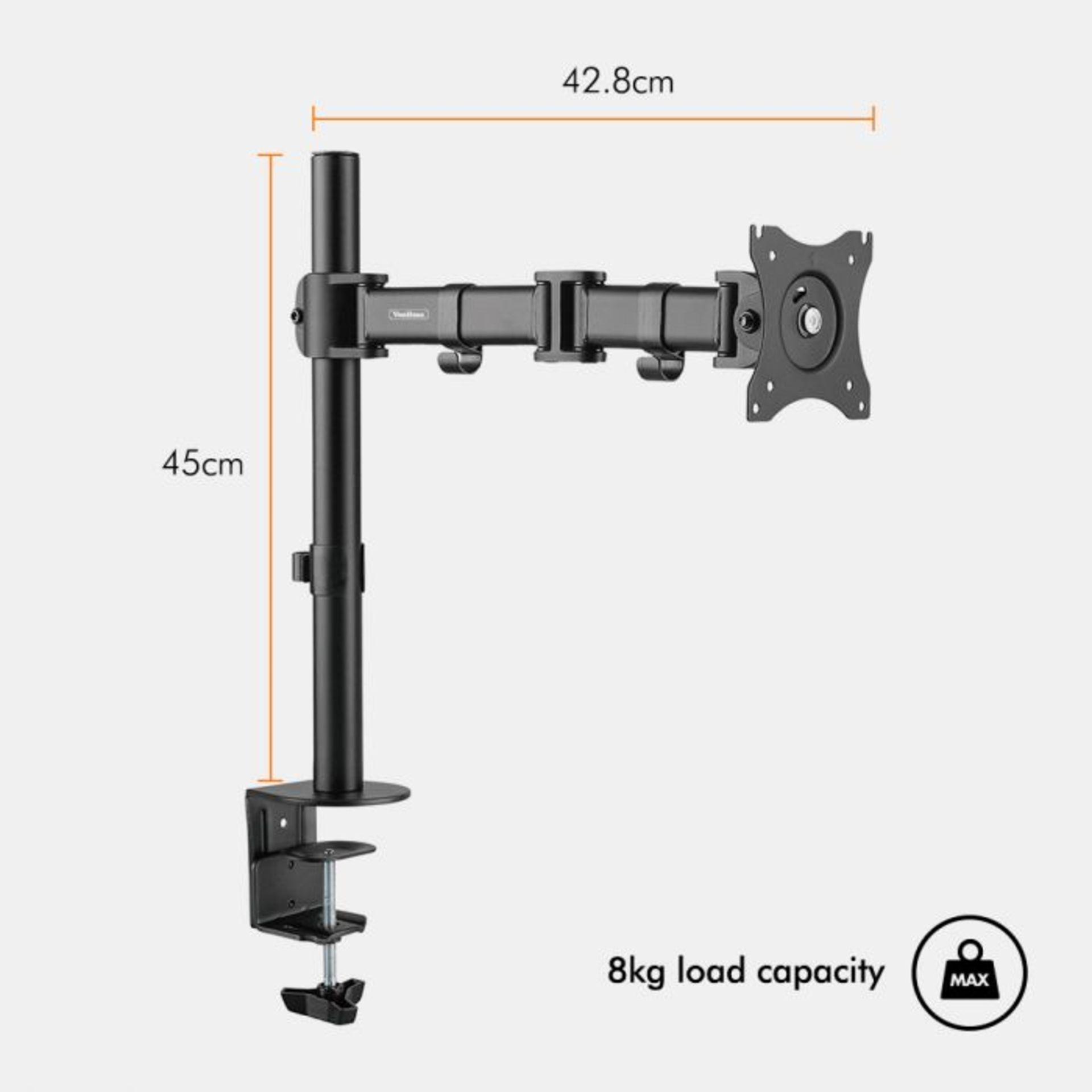 (V335) Single Monitor Mount with Clamp Equipped with 90° tilt, 180° swivel and 360° rotatio... - Image 4 of 4