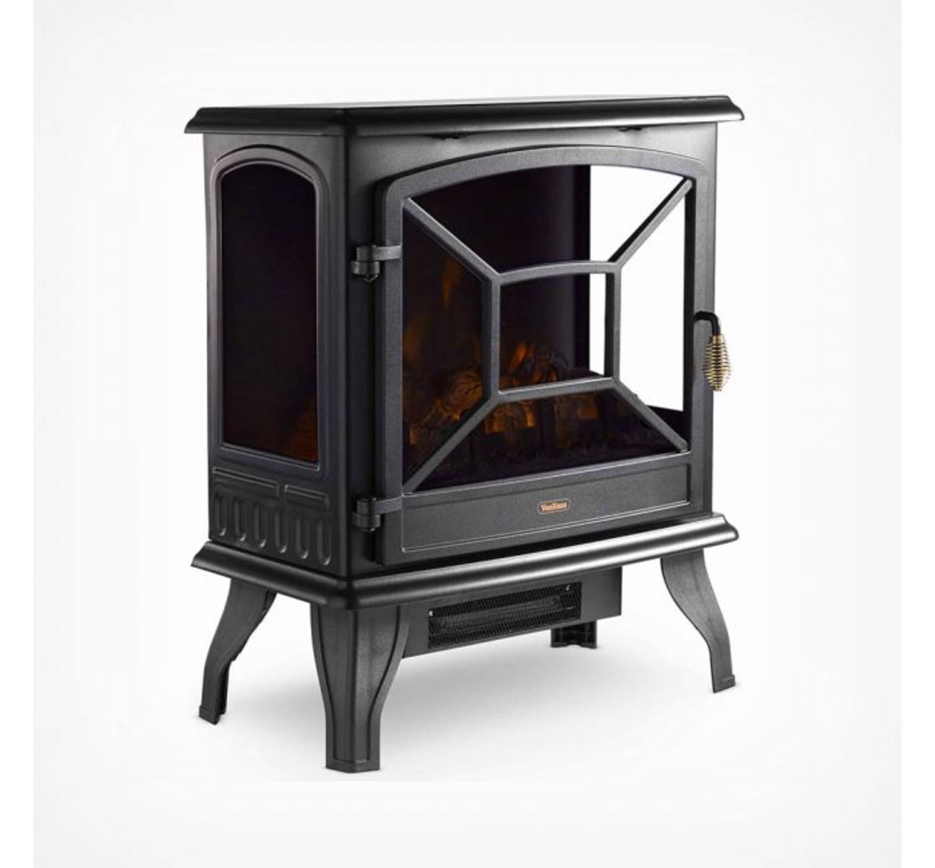 (HZ111) 1800W Black Panoramic Stove Heater Three tempered glass panels give a panoramic view o... - Image 2 of 3