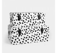 (MY95) Set of 2 Dalmatian Storage Trunks Stackable fabric trunks with metal locking clasps & ha...