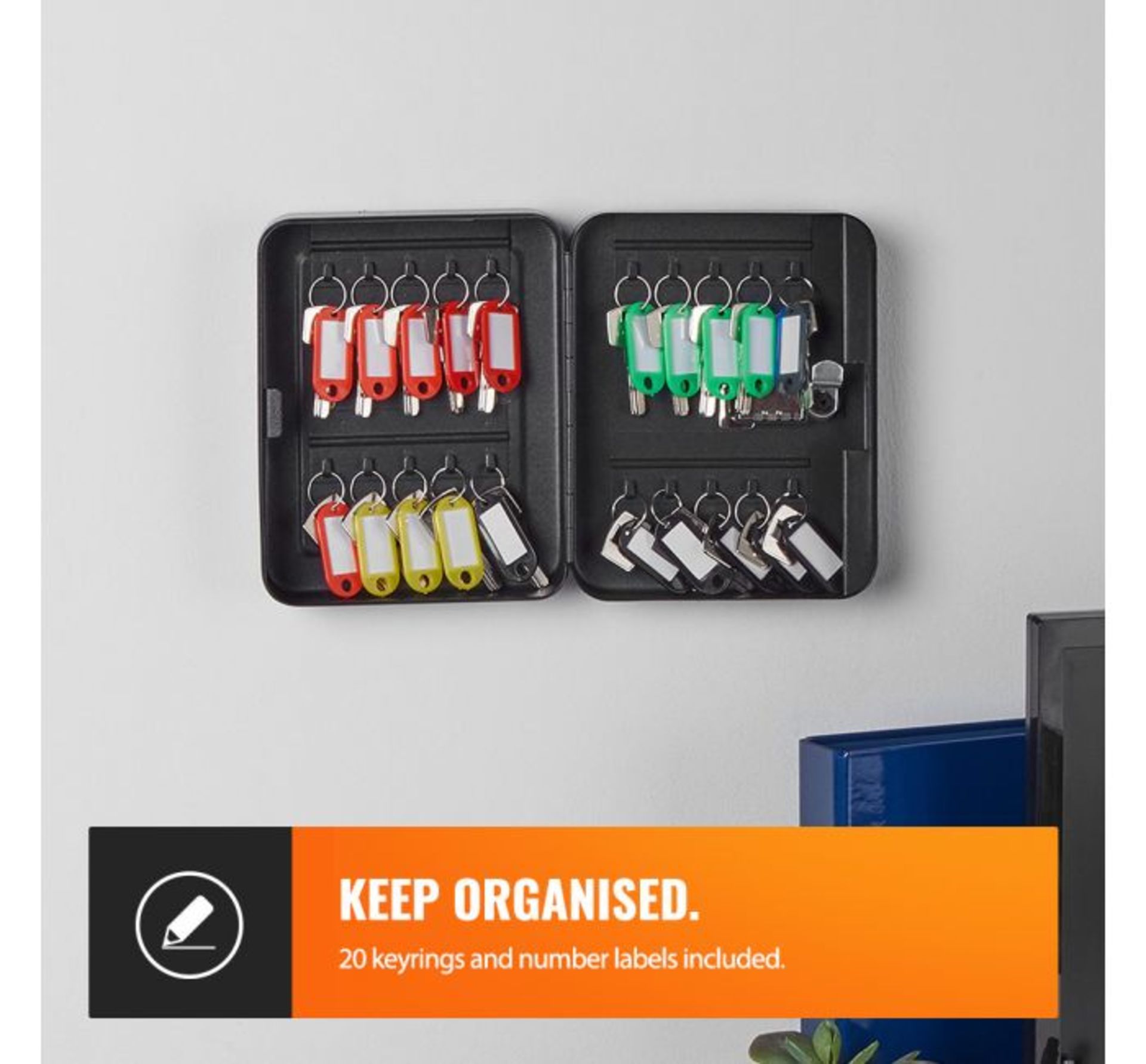 (OM129) 20 Key Cabinet Safe Store up to 20 keys on individual hooks, complete with keyring lab...