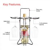 (S29) Wine Glass & Bottle Holder Freestanding wine glass and bottle holder with handle for eas...