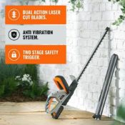 (GL74) 20V Cordless Hedge Trimmer. 51cm dual action precision blades for fast cutting action: ...