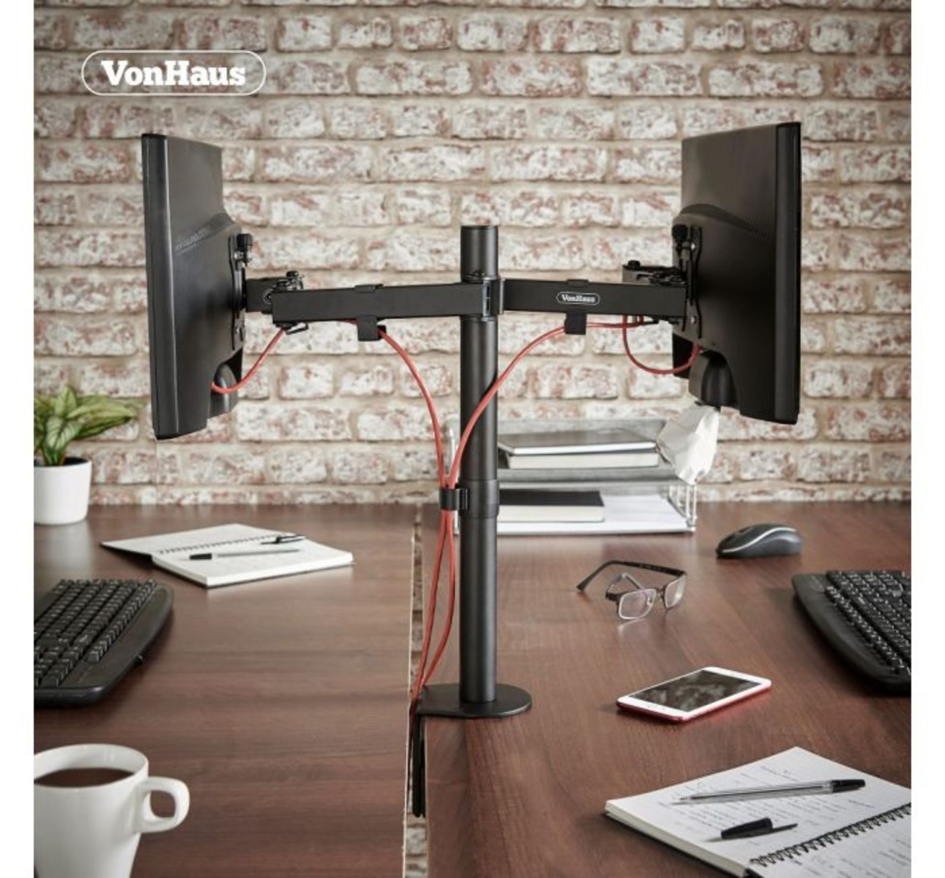 (HZ131) Dual Arm Desk Mount with Clamp Strong steel double arm desk mount - mounts two screens ... - Image 3 of 3