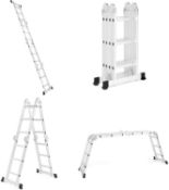(MY89) 3.5m Multi-Purpose Aluminium Ladder - EN131 Standard - Scaffold Function - Non-Slip Feet...
