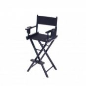 (ZP10) Professional Black Wooden Folding Director Makeup Chair with 2 Storage Pouches Apply ma...