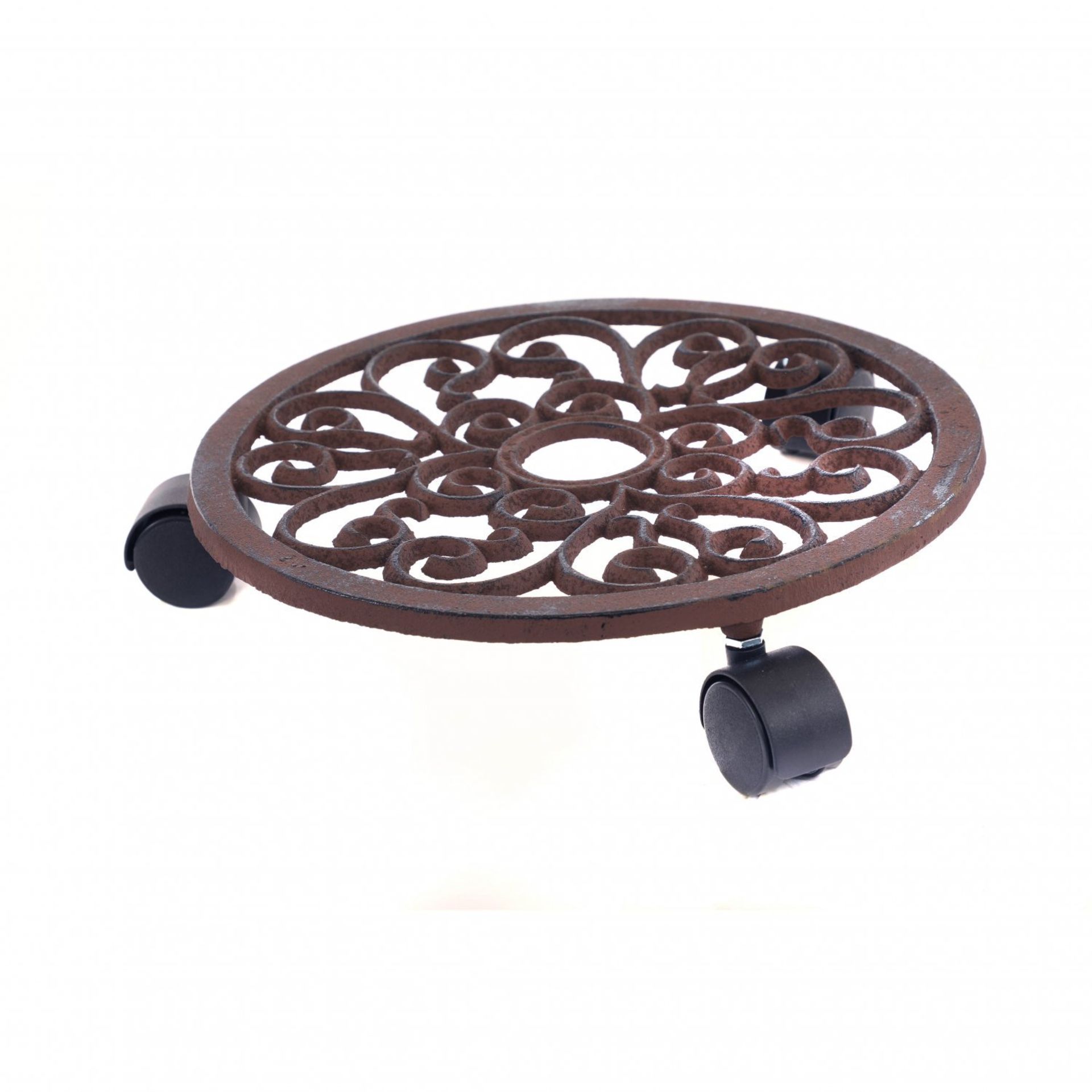 (KK167) 12" Cast Iron Plant Flower Pot Mobile Mover Trolley Stand The plant pot trolley al... - Image 2 of 2