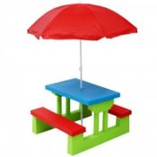 (KK166) Kids Childrens Picnic Bench Table Set Outdoor Parasol Furniture This colourful picni...