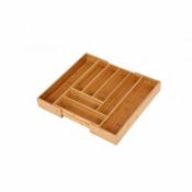 (RU335) 6-8 Compartment Bamboo Wooden Extending Cutlery Tray Organiser The wooden cutlery ...