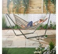 (D18) Single Hammock with Black Frame. Bring the beach to your back garden with this coas...