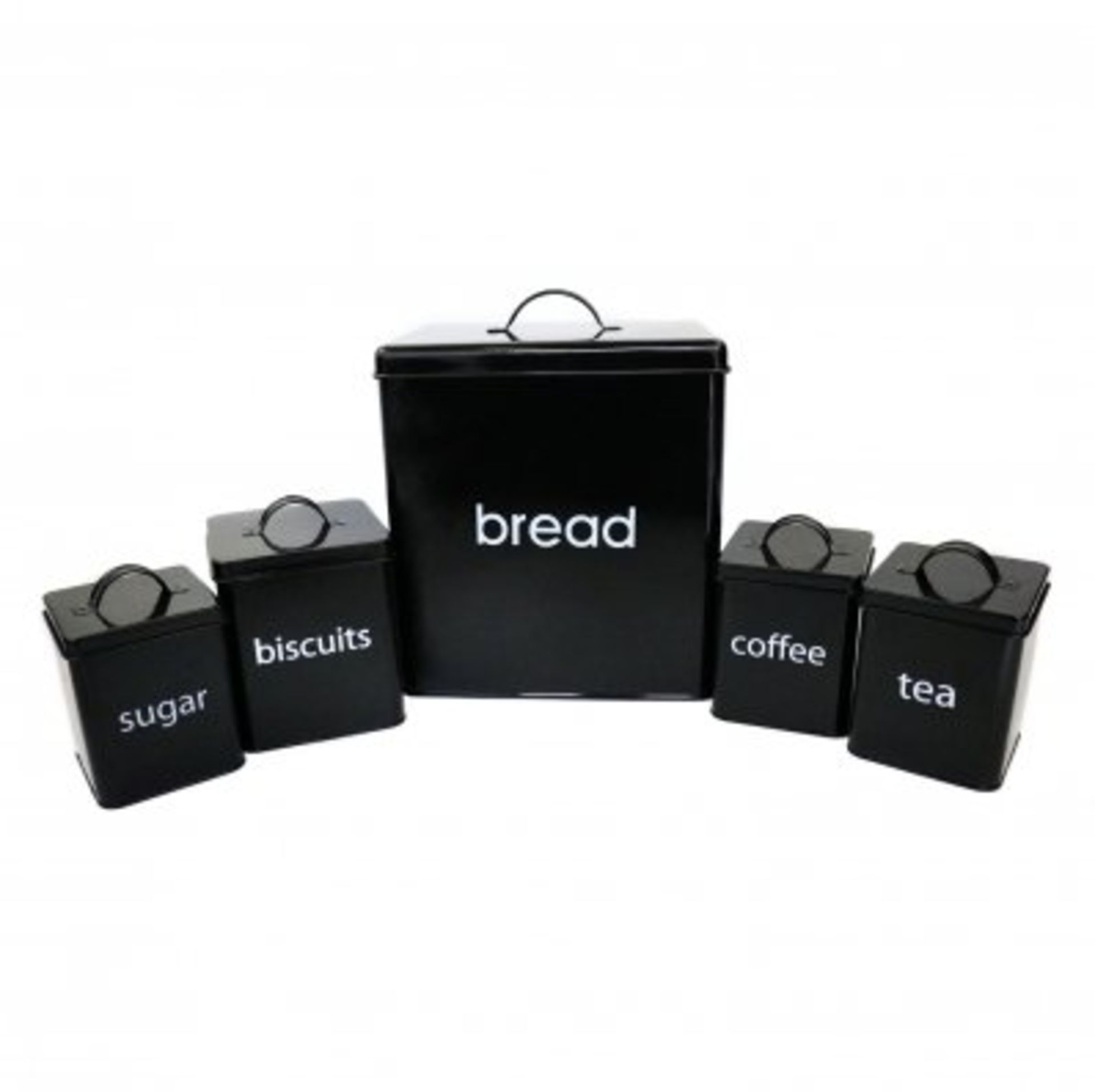 (KK66) 5 Piece Black Kitchen Canister Set Bread Biscuits Tea Sugar Coffee Add some style to ...
