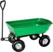 (QW26) Heavy Duty Green Garden Cart with Tipping Barrow Trolley Steel Chassis, 4 Pneumatic Tyr...