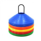 (RU315) 50x Multi Coloured Sports Training Markers Discs Cones w/ Stand This set of 50 tra...