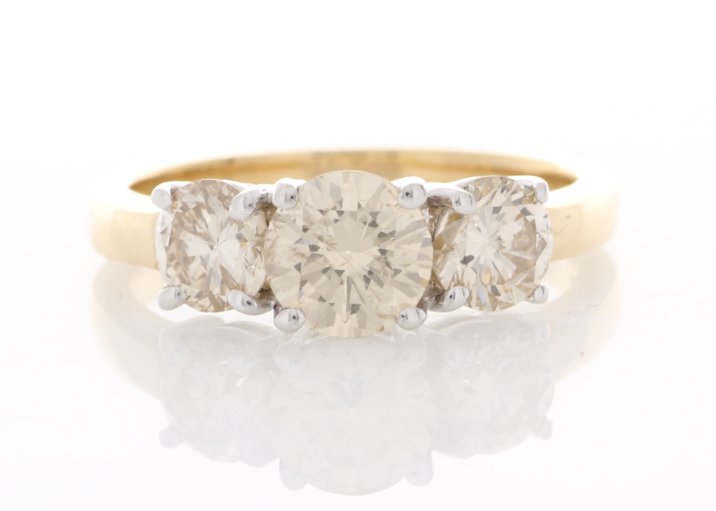 18ct Yellow Gold Three Stone Claw Set Diamond Ring 2.43 Carats