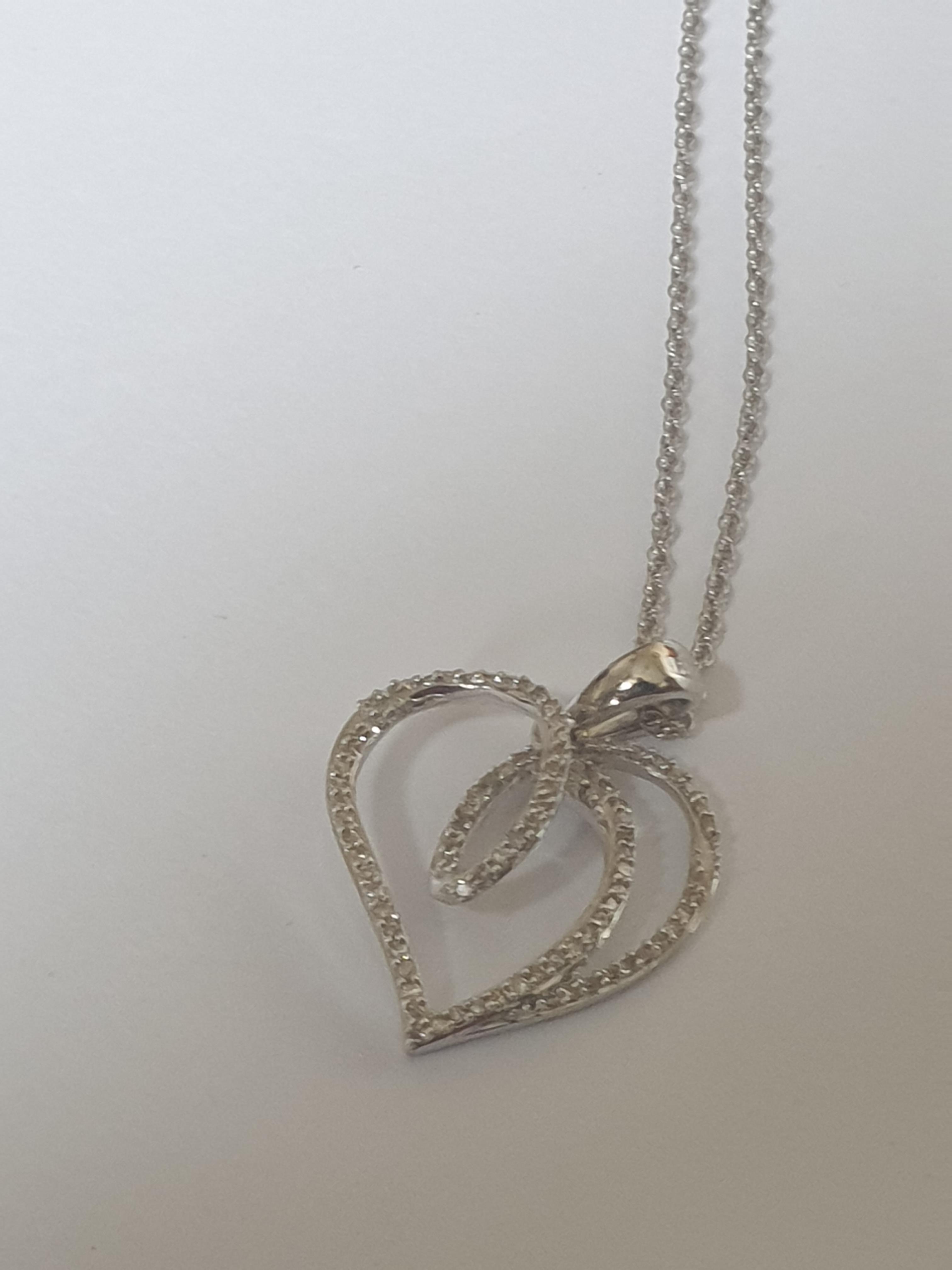 9ct White Gold Love Heart Pendant And Chain