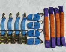 1 X Pack Of 4 - 35Mm X 4 Metre Ratchet Lashings With Claw Hook And 4 Round Sling Straps (Rlpack35)