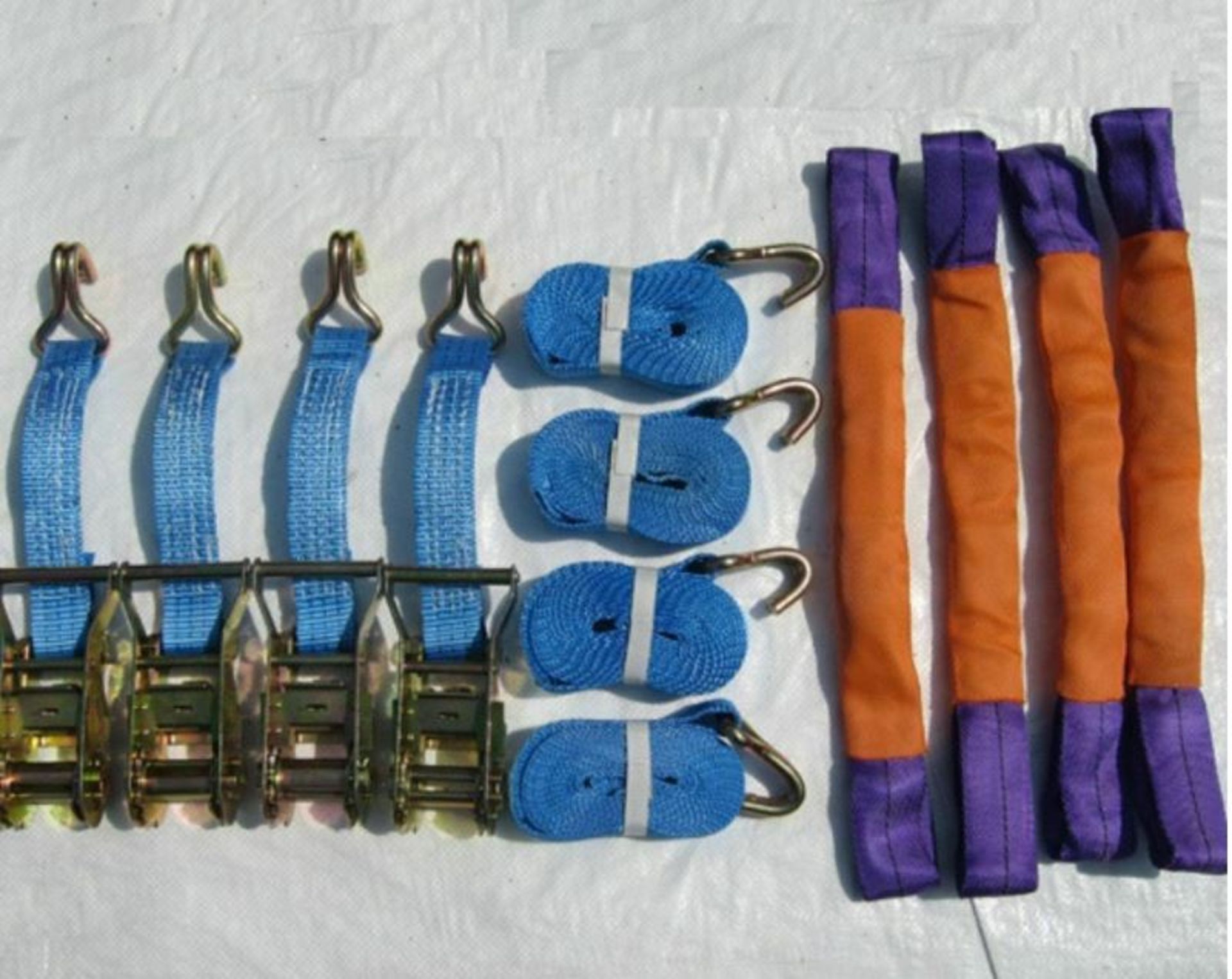 2 X Pack Of 4 - 35Mm X 4 Metre Ratchet Lashings With Claw Hook And 4 Round Sling Straps (Rlpack35)