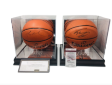 Kobe Bryant & Shaquille O'Neal Hand Signed Spalding Basketballs With Panini COA