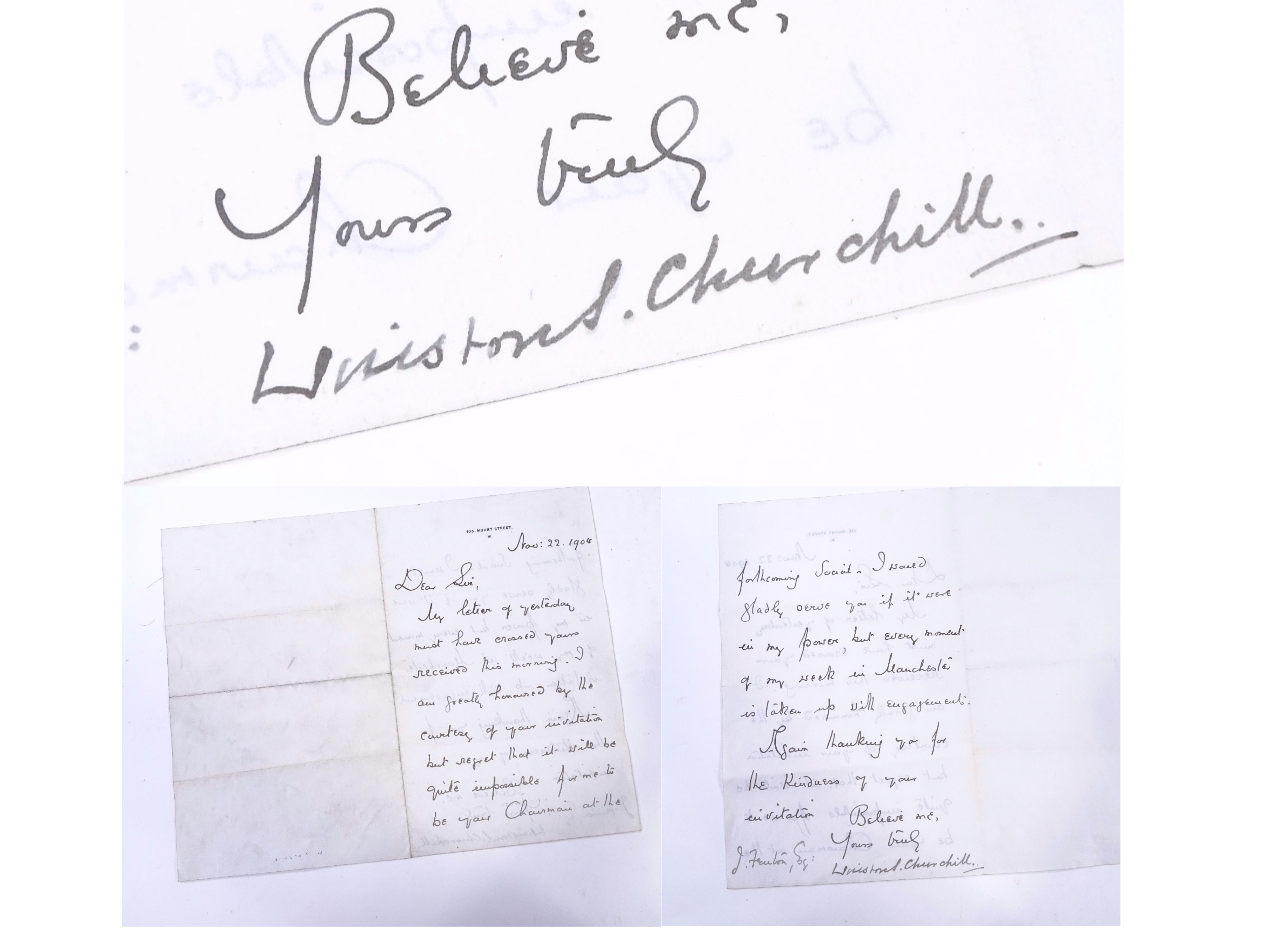 Sir Winston Churchill, handwritten and signed letter dated November 22nd 1904