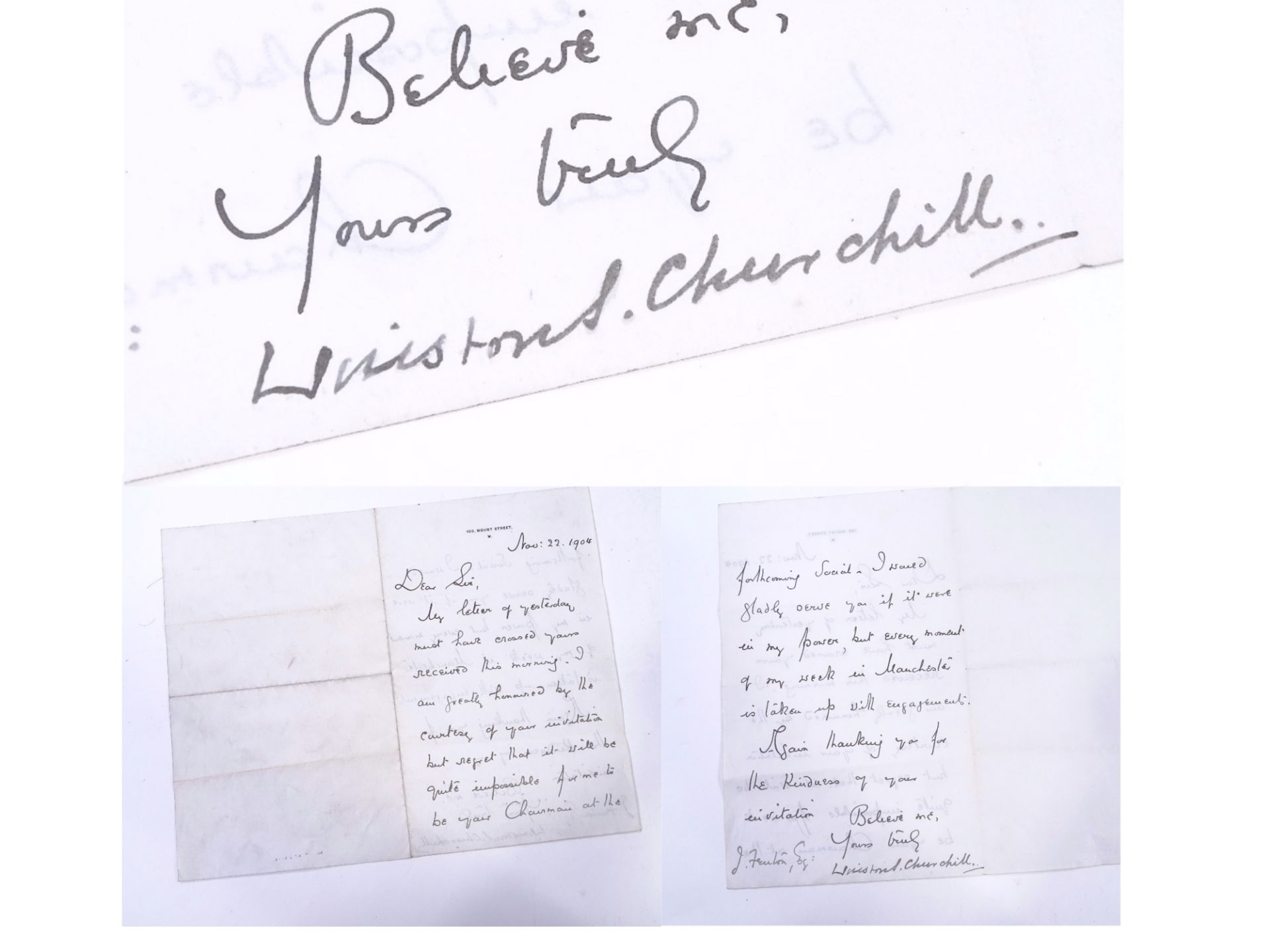 Sir Winston Churchill, handwritten and signed letter dated November 22nd 1904