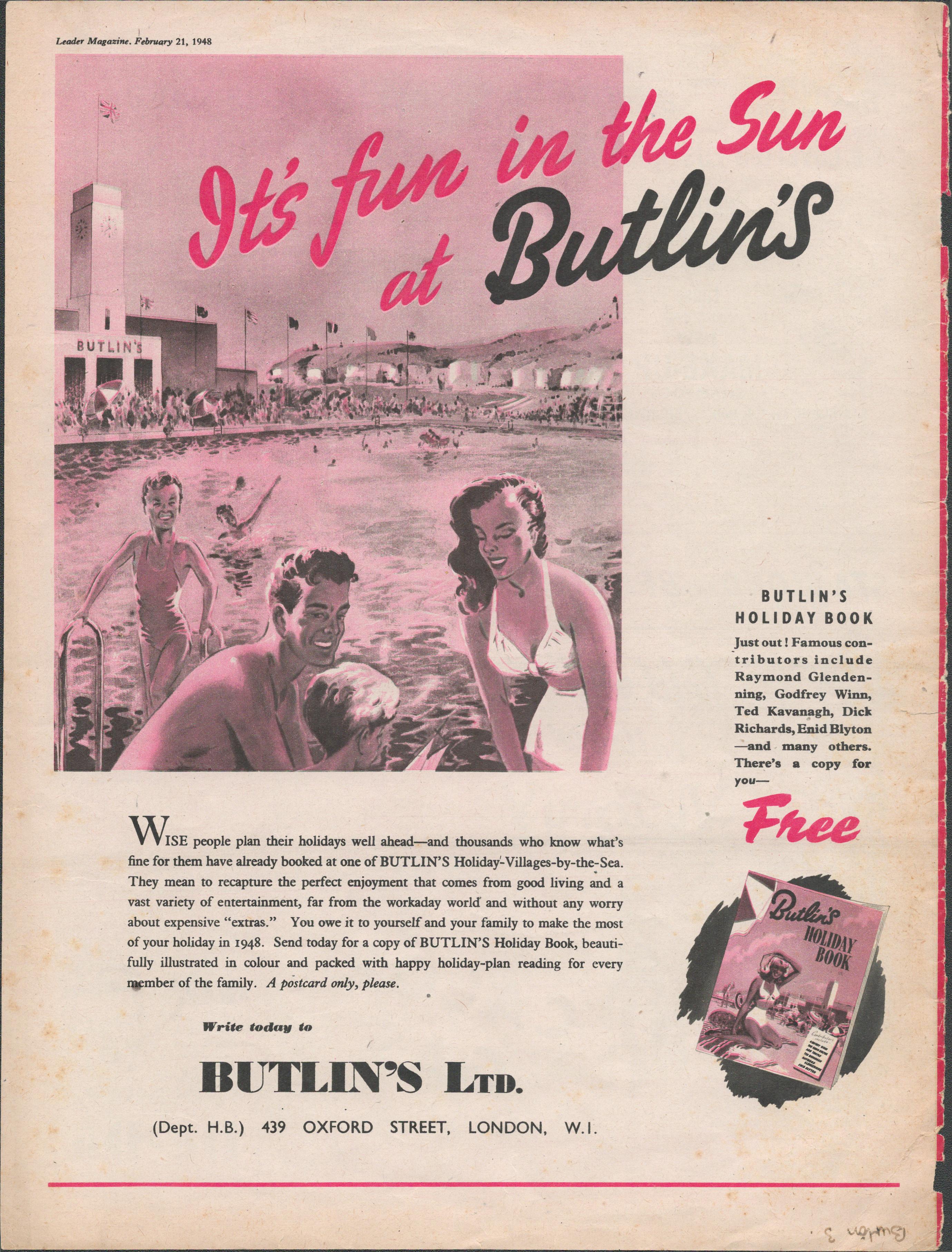 Vintage 1940/1950's Original Butlins Holiday Camp Adverts - Image 6 of 6