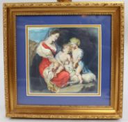 19th c. Italian Madonna & Child Watercolour Framed
