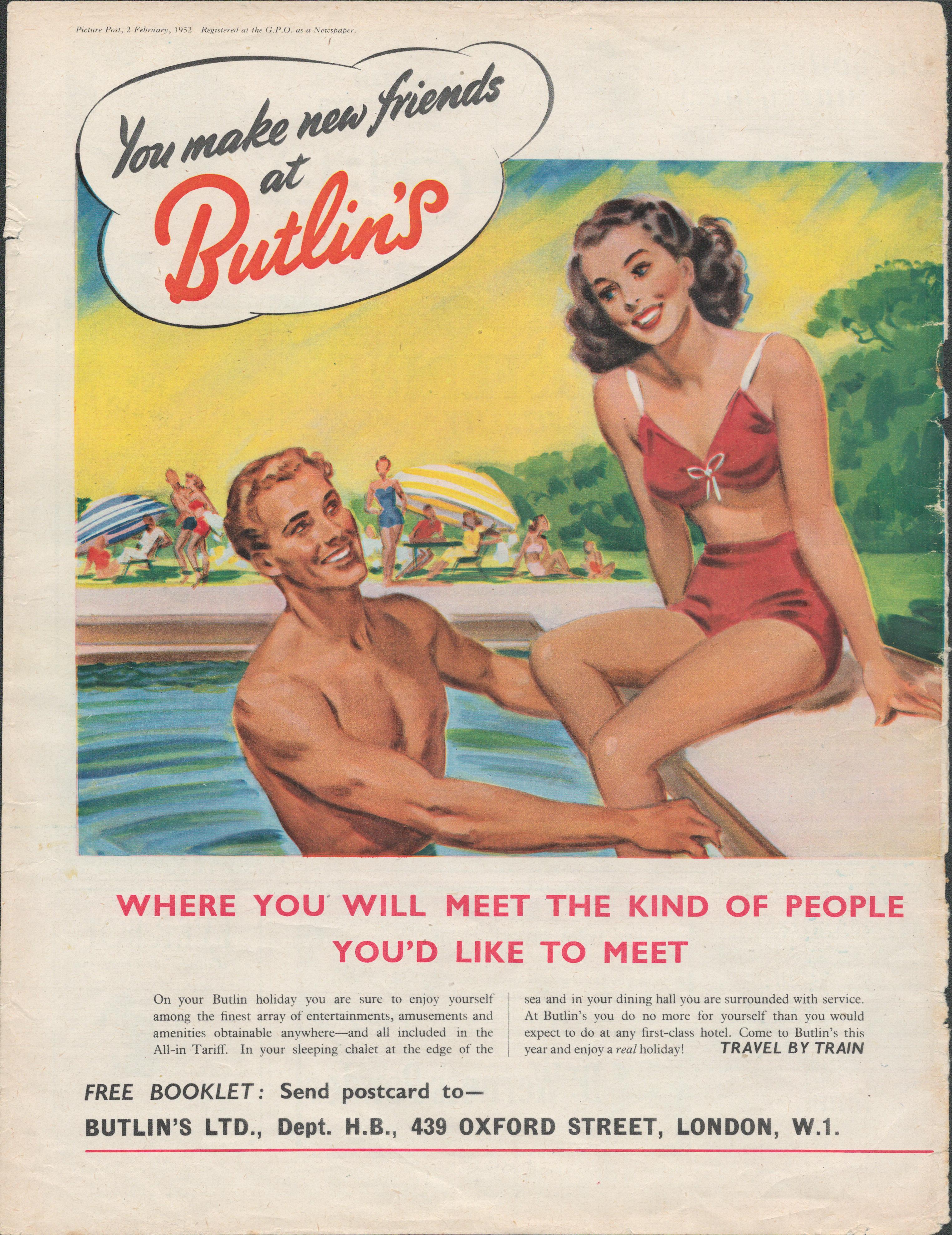 Vintage 1940/1950's Original Butlins Holiday Camp Adverts