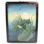 Oriental Reverse Glass Painting in Ebonized Frame Panel