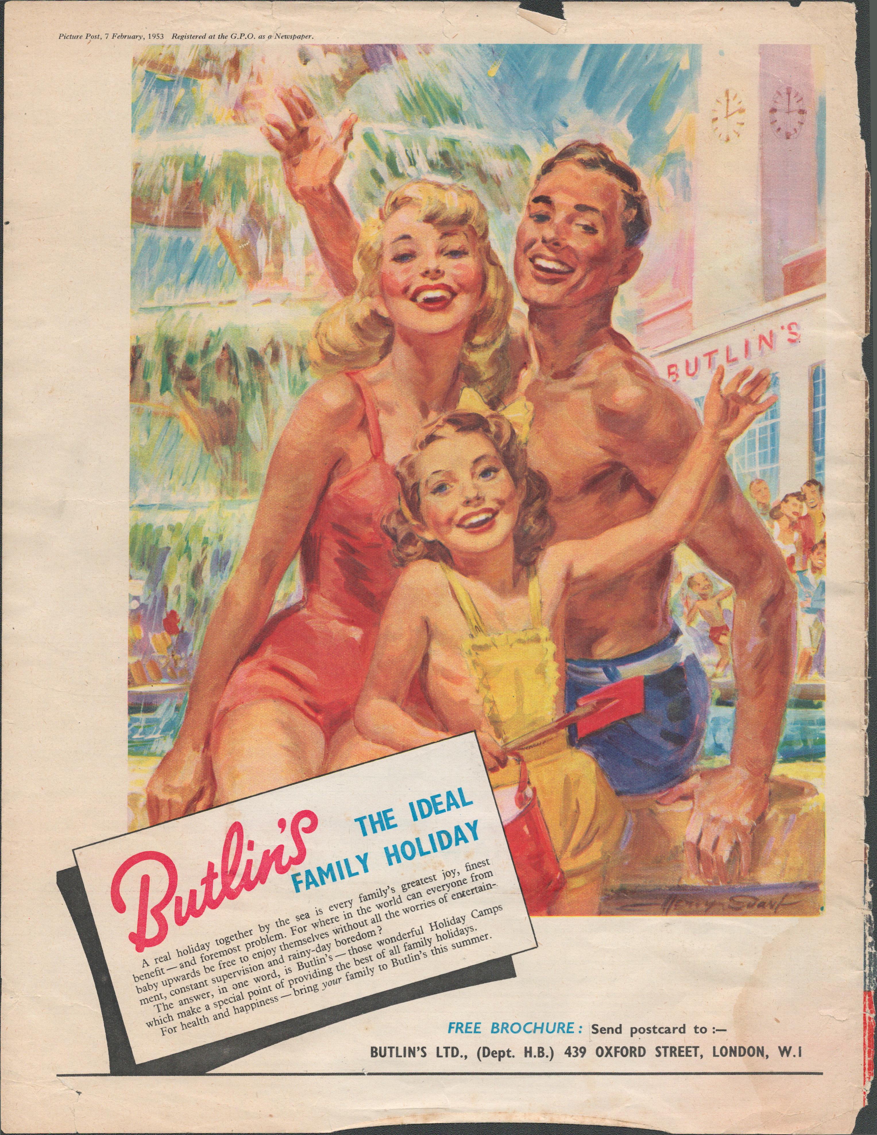 Vintage 1940/1950's Original Butlins Holiday Camp Adverts - Image 5 of 6