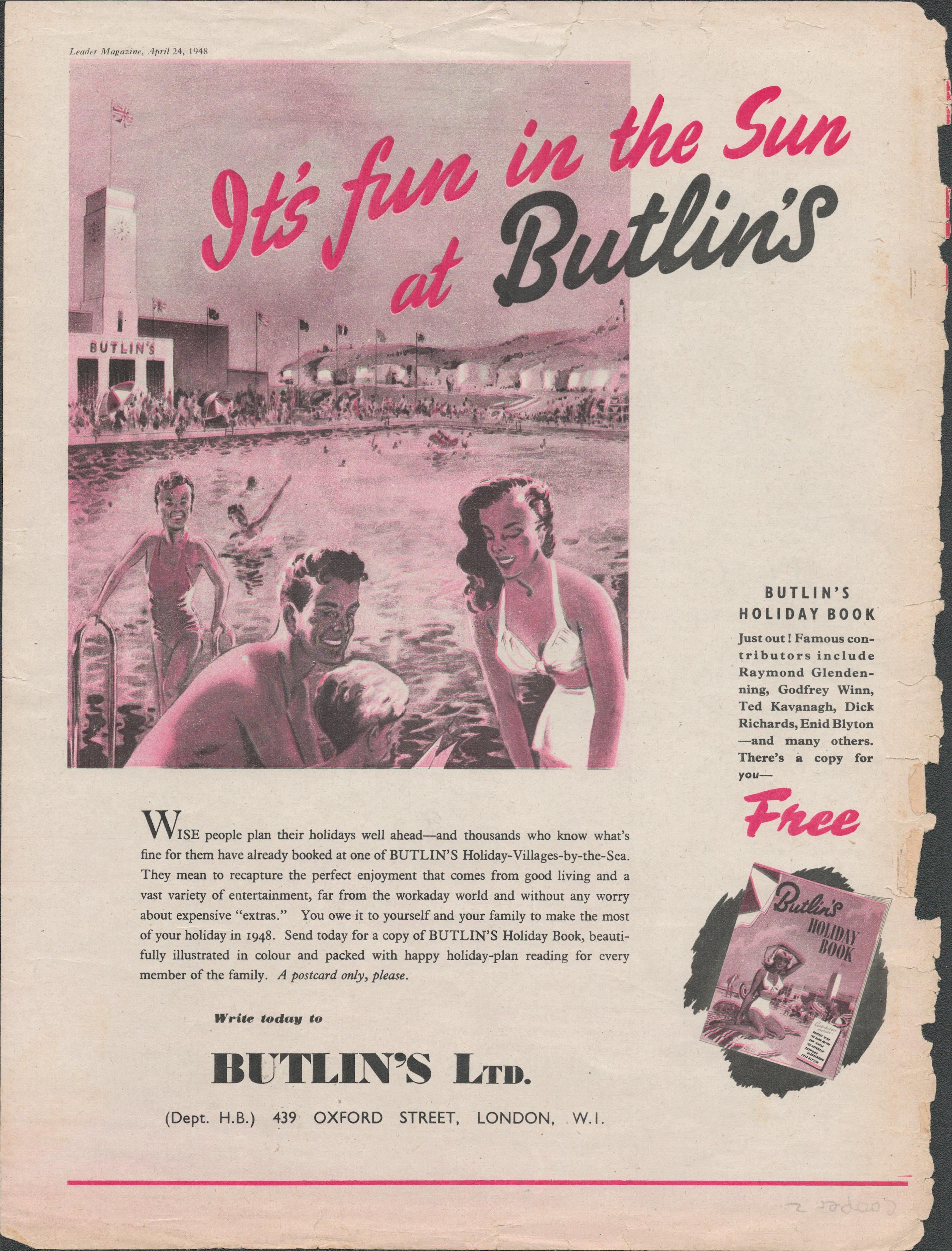 Vintage 1940/1950's Original Butlins Holiday Camp Adverts - Image 2 of 6