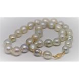 Certified High Lustre South Sea Pearls Necklace 18K Yellow Gold Clasp