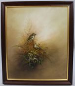 Country Birds Oil on Canvas Set in Frame