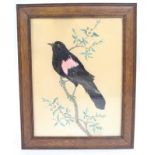 Vintage Blackbird Watercolour with Applied Feathers