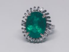 Exceptional 6.75 ct Natural Colombia Emerald and Diamonds 18K White Gold Ring