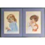 Pair of Child Portraits in Watercolour