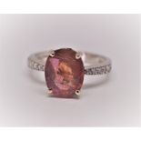 GIA Certified 4.94 ct Orange Pink Unheated Sapphire & Diamonds Ring