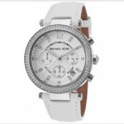 Michael Kors White Leather Strap Ladies' Parker Chronograph Watch - MK2277