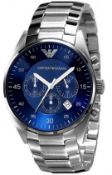 Emporio Armani AR5860 Men's Silver Bracelet Blue Dial Chronograph Stainless Steel Watch