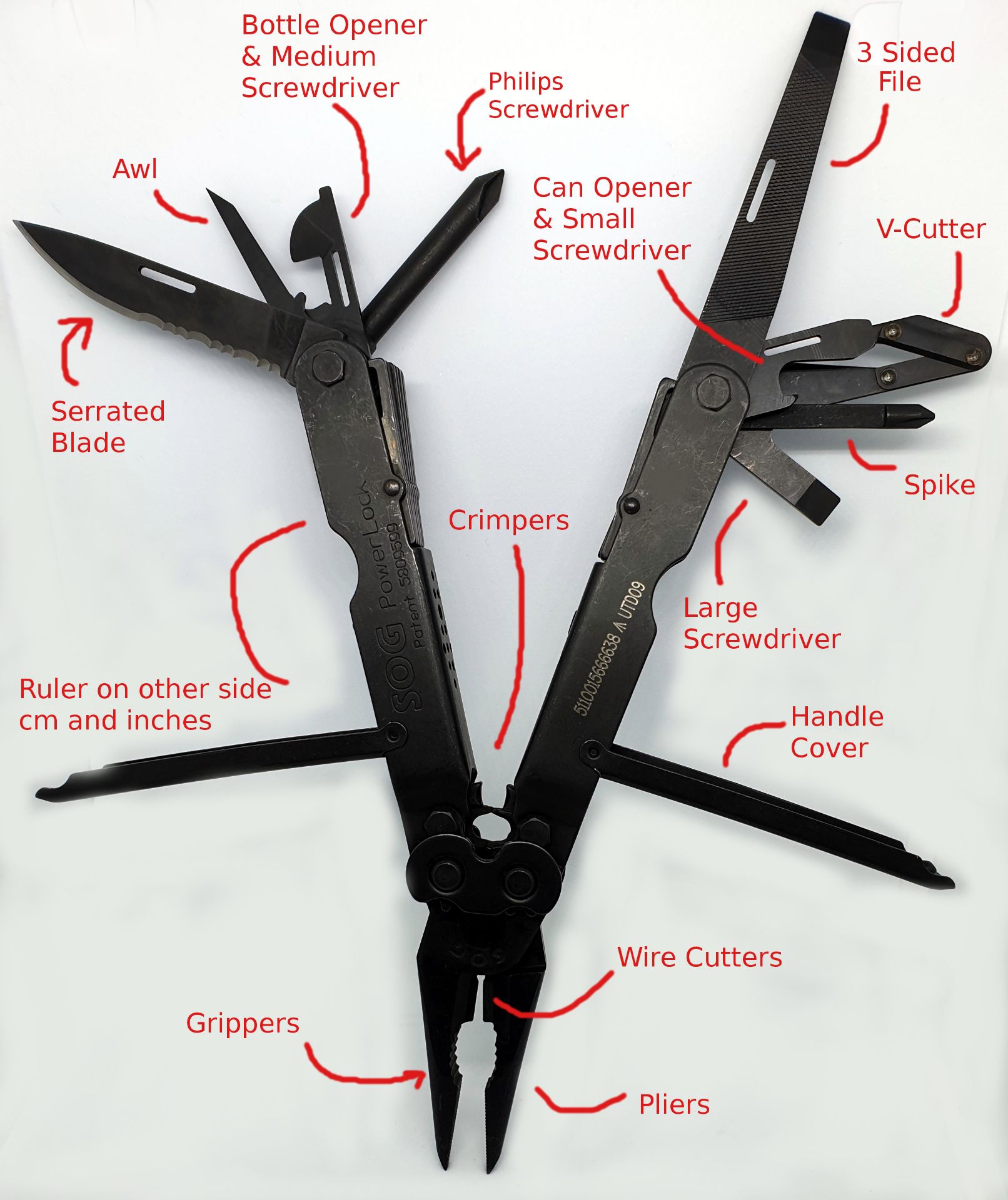 10 x SOG Powerlock EOD 2.0 B69 multi tools Black with Leather Belt holder - Image 3 of 9