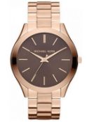 Michael Kors Ladies Rose Gold Slim Runway Watch MK3181