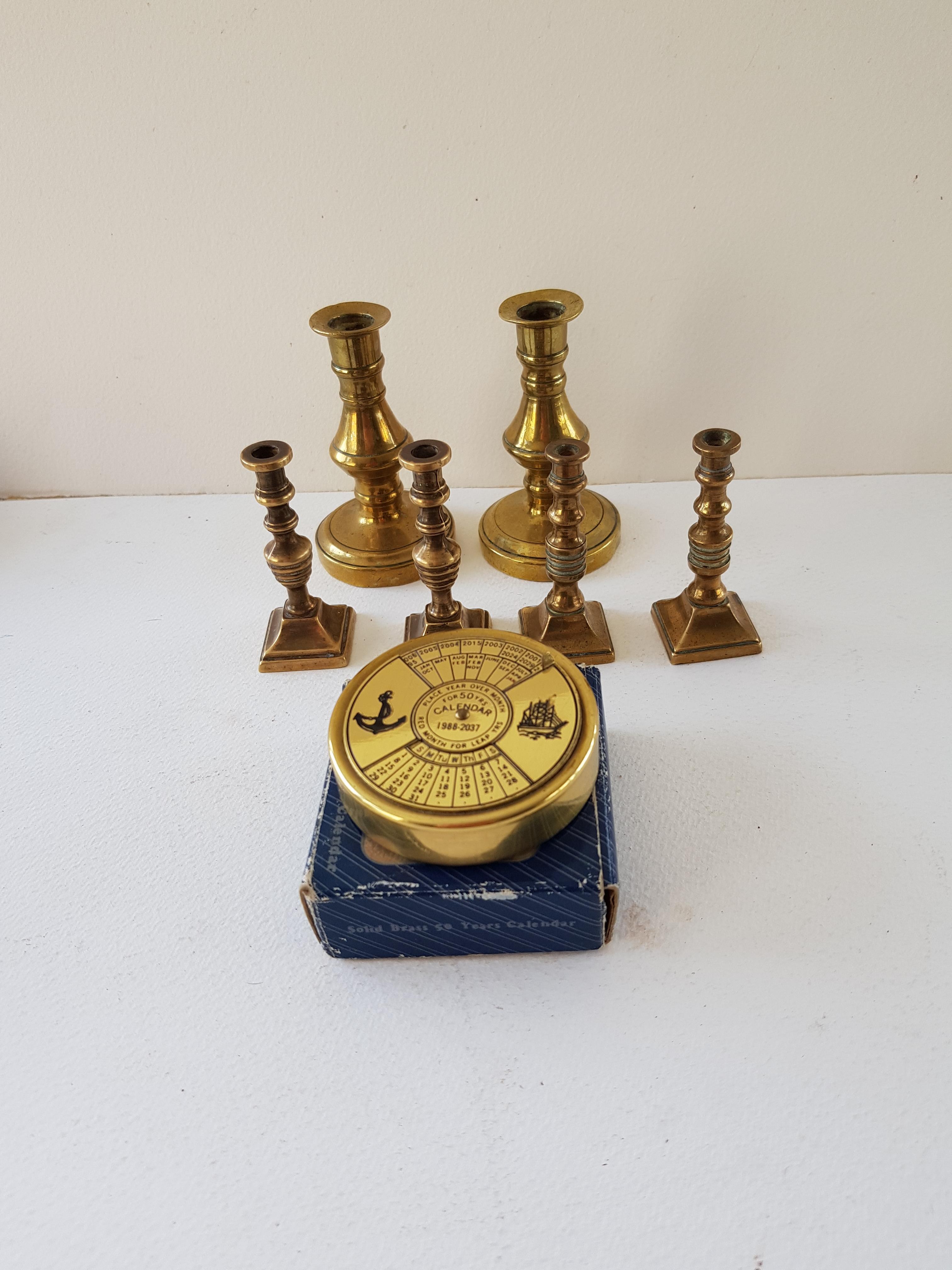 Brass Small Candle Holders And Calendar - Image 2 of 2