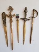 5 Brass Letter Openers