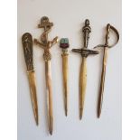 5 Brass Letter Openers